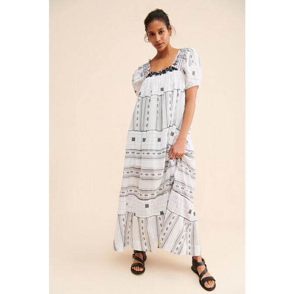 Free People Dresses & Skirts - Free People - Jamie Embroidered Maxi Dress, Puff Sleeve, size S